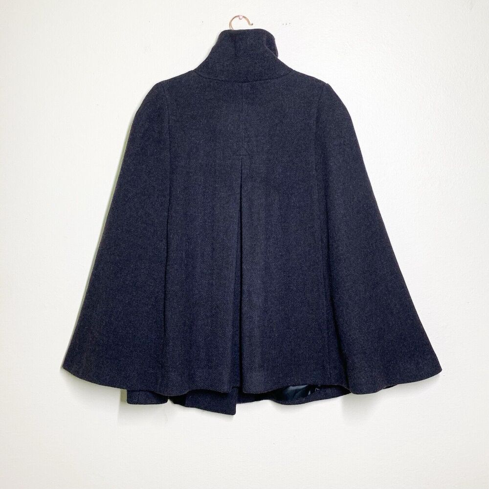 Rani Arabella Cape Coat Jacket M Poncho Gray Wool Blend Pockets High Neck - Picture 3 of 6